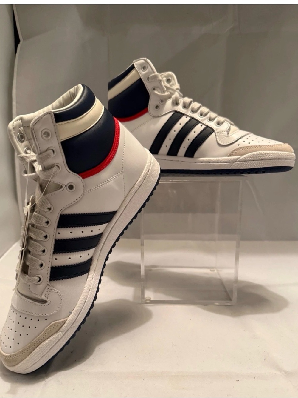 adidas Originals High-Top Sneakers in White, Navy & Red